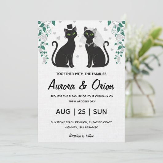 Elegant black cat wedding invitation 招待状 (スタンド正面)
