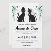 Elegant black cat wedding invitation 招待状 (正面/裏面)