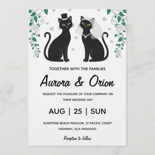 Elegant black cat wedding invitation 招待状 (正面)