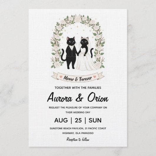 Elegant black cat wedding invitation 招待状 (正面)