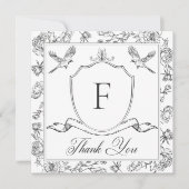 Elegant Black Chinoiserie Bird & Crest Wedding サンキューカード (正面)