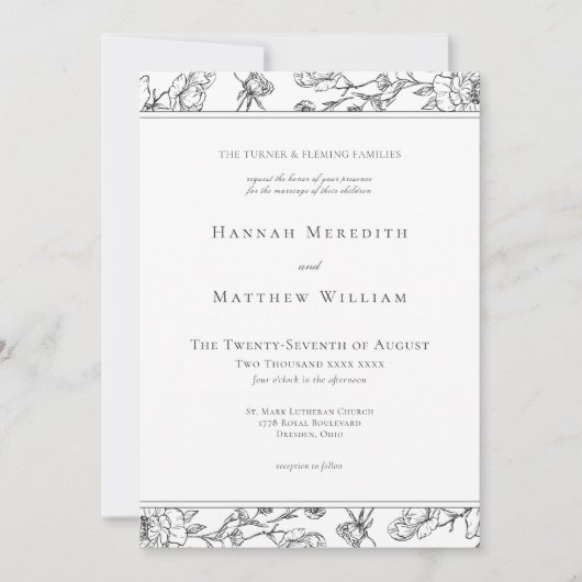 Elegant Black Chinoiserie Bird Crest Wedding 招待状 (正面)