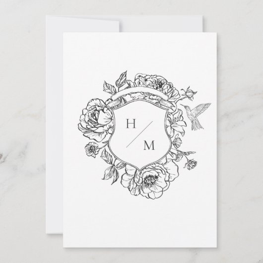 Elegant Black Chinoiserie Bird Crest Wedding 招待状 (裏面)