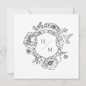 Elegant Black Chinoiserie Bird & Crest Wedding 招待状 (裏面)