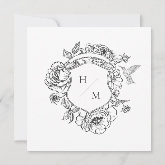 Elegant Black Chinoiserie Bird & Crest Wedding 招待状 (裏面)