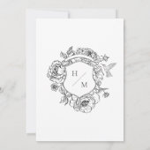 Elegant Black Chinoiserie Bird & Crest Wedding 招待状 (裏面)