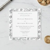 Elegant Black Chinoiserie Bird & Crest Wedding 招待状