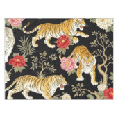 Elegant Black Chinoiserie Tiger and Peony Pattern テーブルクロス (正面(横))