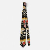 Elegant Black Chinoiserie Tiger and Peony Pattern ネクタイ (正面)