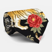 Elegant Black Chinoiserie Tiger and Peony Pattern ネクタイ (ロール)