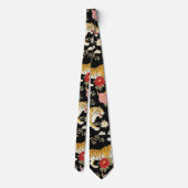 Elegant Black Chinoiserie Tiger and Peony Pattern ネクタイ (裏面)