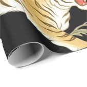 Elegant Black Chinoiserie Tiger and Peony Pattern ラッピングペーパー (ロールコーナー)