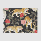 Elegant Black Chinoiserie Tiger and Peony Pattern 薄葉紙 (正面)
