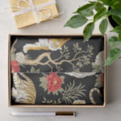 Elegant Black Chinoiserie Tiger and Peony Pattern 薄葉紙 (ギフト)