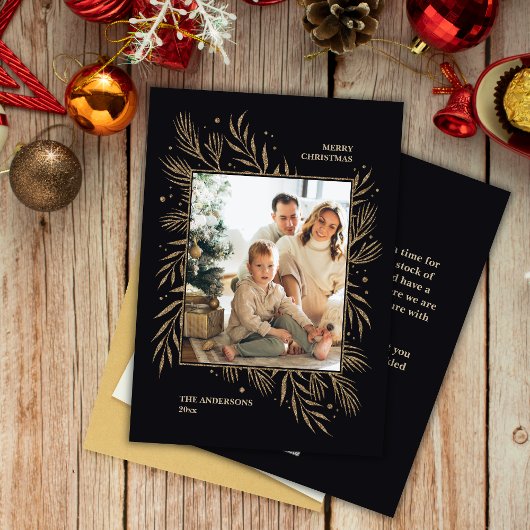 Elegant Black Christmas Custom Photo Message  シーズンカード