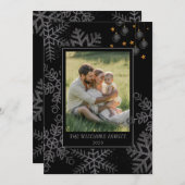 Elegant Black Christmas Greenery Wreath 4 Photo Ho シーズンカード (正面/裏面)