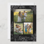 Elegant Black Christmas Greenery Wreath 4 Photo Ho シーズンカード (裏面)