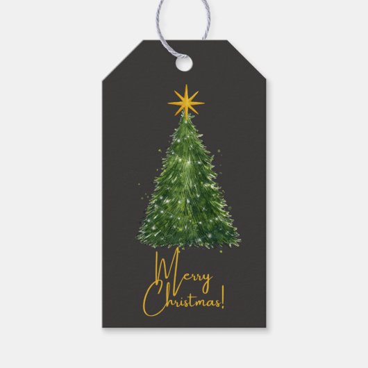 Elegant Black Christmas Tree Gift Tag  ギフトタグ (正面)