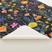 Elegant black colorful wildflowers watercolor シェルパブランケット (3/4)