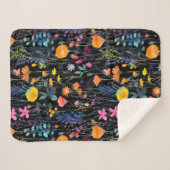 Elegant black colorful wildflowers watercolor シェルパブランケット (正面(横))