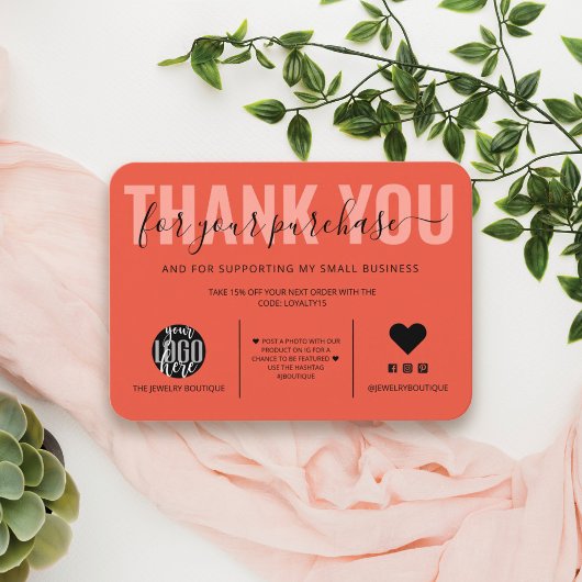 Elegant Black Coral Script Logo Customer Thank You 名刺