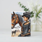 Elegant Black Cowgirl With Horse Postcard ポストカード (スタンド正面)