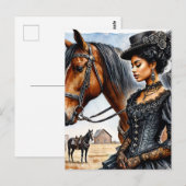 Elegant Black Cowgirl With Horse Postcard ポストカード (正面/裏面)