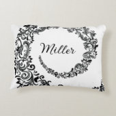 Elegant Black Damask Monogram アクセントクッション (裏面)