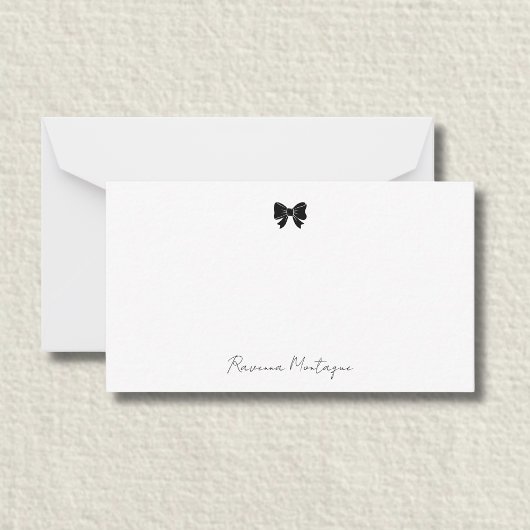 Elegant Black Decorative Bow Handwritten Name  ノートカード