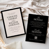 Elegant Black Double-Sided Wedding  招待状