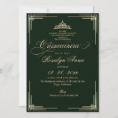 Elegant Black Emerald Green Princess Quinceañera  招待状 (正面)