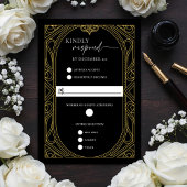Elegant Black Faux Gold Art Deco Response Card 出欠カード