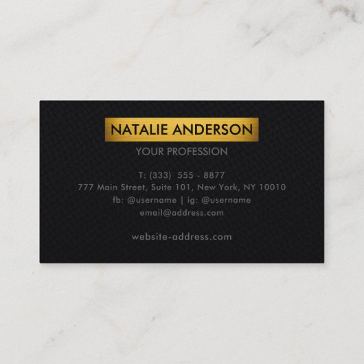Elegant Black Faux Leather Gold Accent  名刺 (裏面)