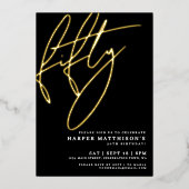 Elegant Black Fifty 50th Birthday Gold 箔招待状 (正面)