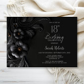 Elegant Black Floral 18th Birthday Party 招待状
