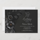 Elegant Black Floral 70th Birthday Party 招待状 (正面)