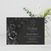 Elegant Black Floral 75th Birthday Party 招待状 (スタンド正面)