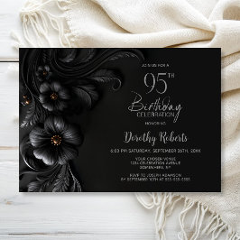Elegant Black Floral 95th Birthday Party 招待状