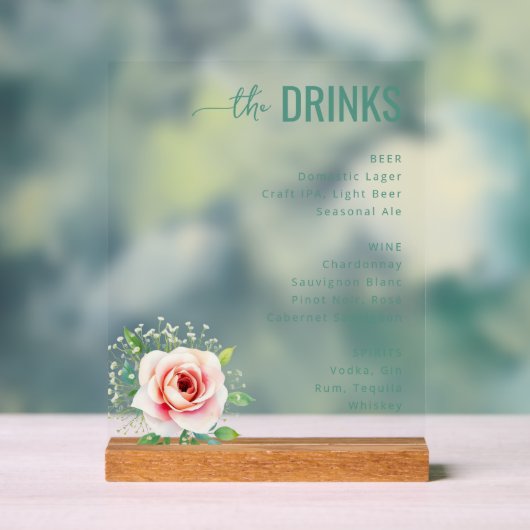 Elegant Black Floral Beverage Menu アクリルサイン (ニュートラル)