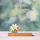 Elegant Black Floral Beverage Menu アクリルサイン (ニュートラル)