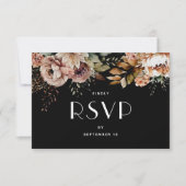 Elegant Black Floral Boho Wedding | Meal Choice 出欠カード (正面)