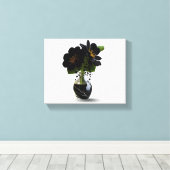 Elegant Black Floral Bouquet in Marble Vase. キャンバスプリント (インサイチュ (ウッドフロア))