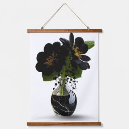 Elegant Black Floral Bouquet in Marble Vase. 吊り下げ型タペストリー