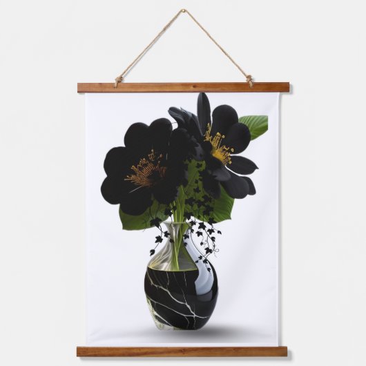 Elegant Black Floral Bouquet in Marble Vase. 吊り下げ型タペストリー (正面)