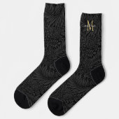 Elegant Black Floral Monogram Name Socks ソックス (左)