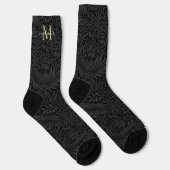 Elegant Black Floral Monogram Name Socks ソックス (右)