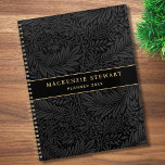 Elegant Black Floral Pattern 2026 プランナー手帳<br><div class="desc">Elegant vintage black floral botanical pattern planner with a custom name in gold classic serif typography and "PLANNER" and custom year in gold modern san serif typography.</div>