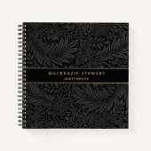 Elegant Black Floral Pattern Sketchbook ノートブック (正面)