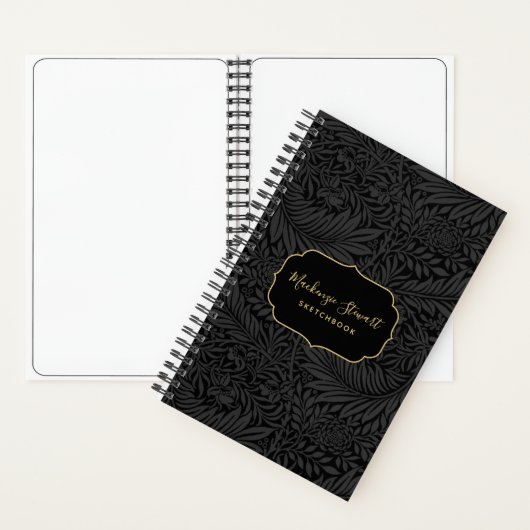 Elegant Black Floral Pattern Sketchbook ノートブック (内側)