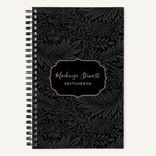 Elegant Black Floral Pattern Sketchbook ノートブック (正面)